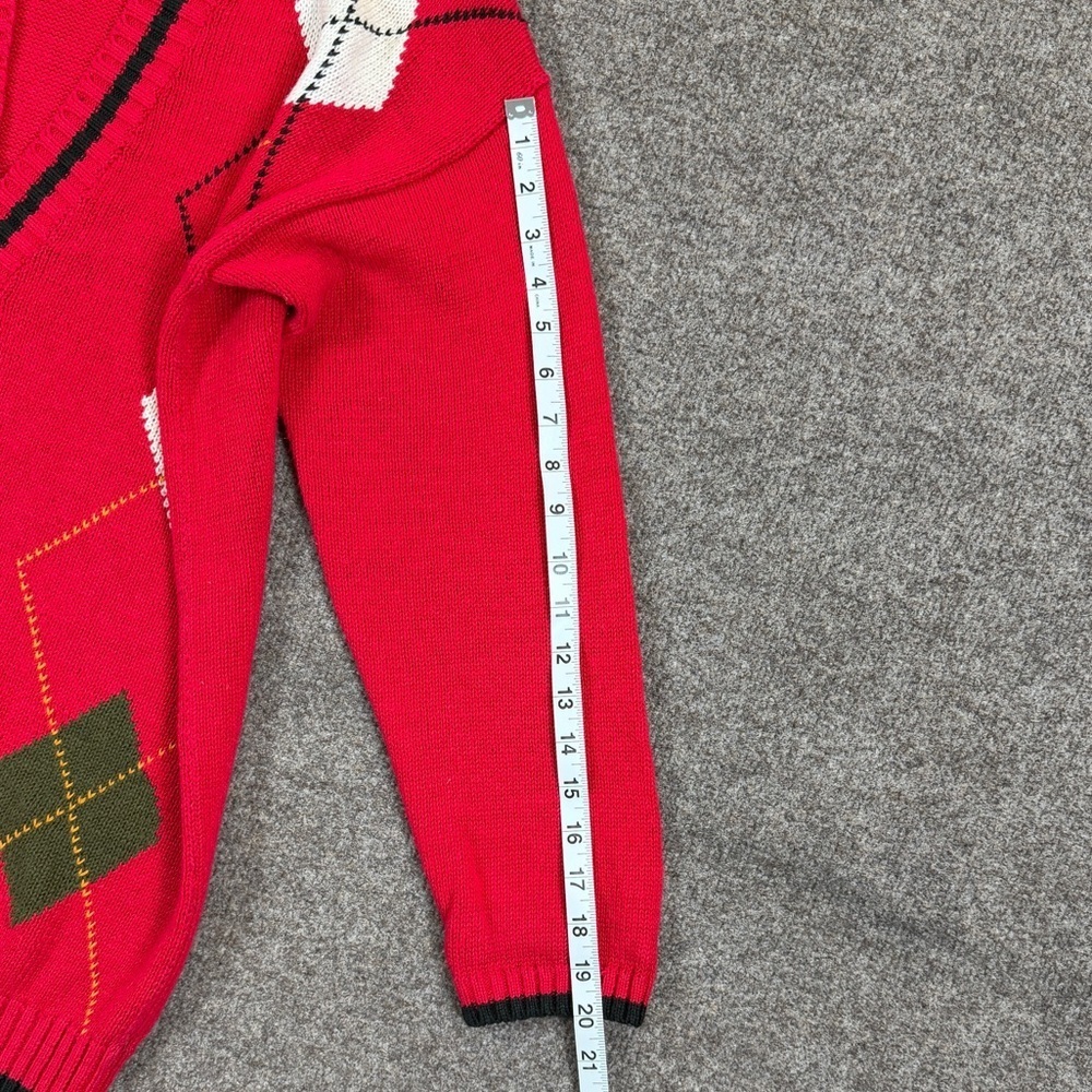 Vintage 90s Red Argyle Diamond Deep V-Neck Cardigan Sweater Women S Teacher Core - Picture 9 of 14